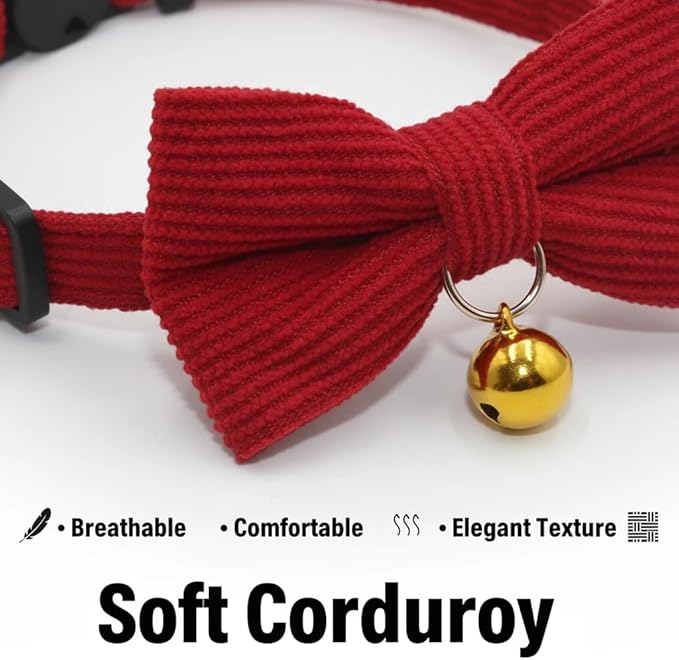 THAIN Cat Collar with Bow Tie and Bell, Breakaway Adjustable Cute Soft Corduroy - Image 2