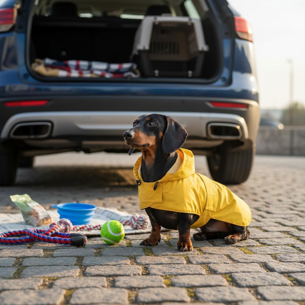 Dachshund Raincoat Clothes Jacket Dogs Waterproof fit for Dachshunds Weiner Long Back Breeds with Reflective Stripe Great Coverage Yellow M