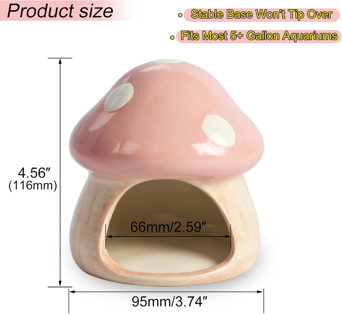 Ceramic Aquarium Mushroom House, Betta Fish Hideout Shrimp Cave, Pink