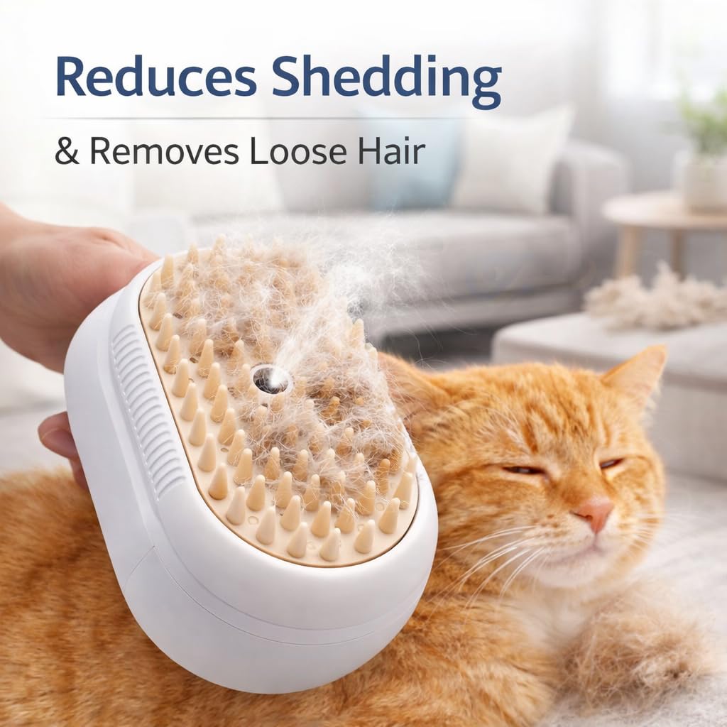 Three in One Electric Pet Grooming Brush with Fine Mist Spray