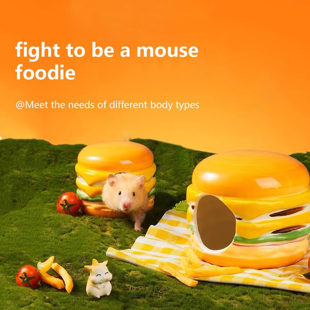 Hamster Hideout Ceramic,Hamburg Shape Funny Small Animal Pet Bed for Hamster,Mini Hut Cave Cage Accessories for Dwarf Hamsters,Gerbils,Small Guinea Pig and Hedgehog