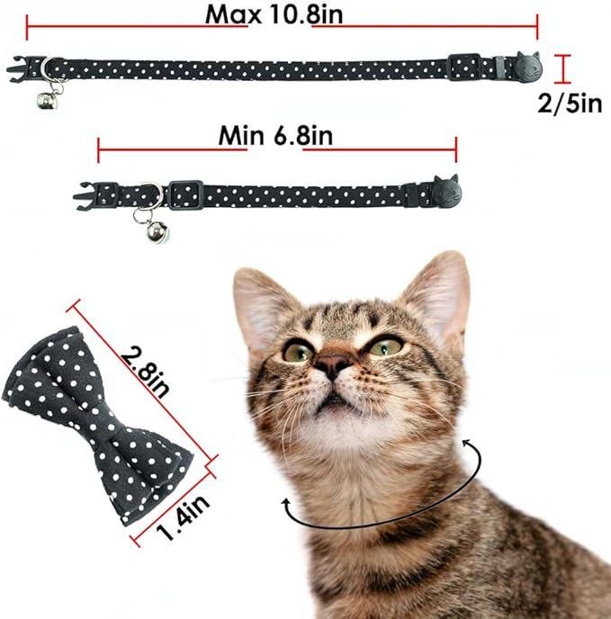 Cat Collar with Bell and Bow Tie, Breakaway Clasp Cute Dots Kitty Kitten - Image 6