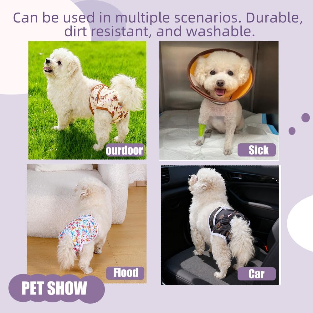 Washable Reusable Dog Diapers Female(3 Pack), Highly Absorbent and Breathable Dog Wraps, Puppy Dog Diapers Female S Fox, Shark, Bear