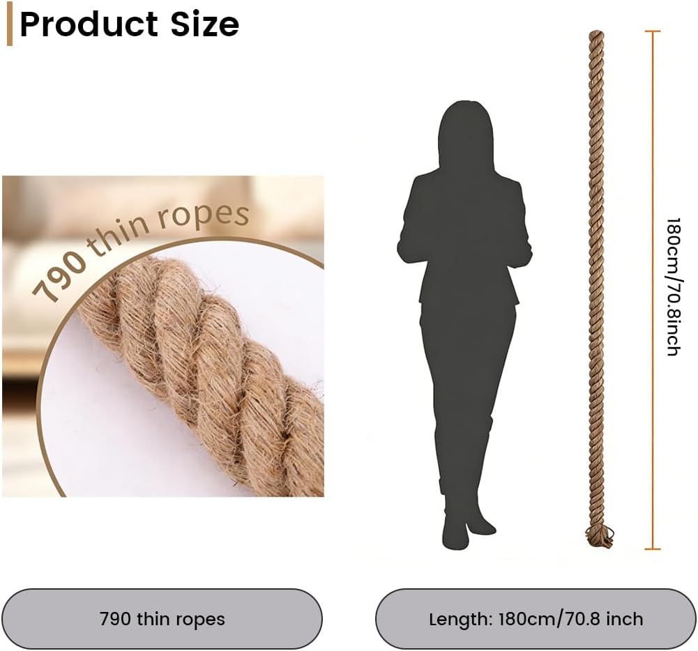 Cat Climbing Rope with U Clip, All-Mounted Clip-on Installation Cat Tree with Climbing Rope for Kitten, Durable Space Saving Cat Climbing Ropes Toy for Doors, Tables, Cabinets,Outdoor Wooden Frames