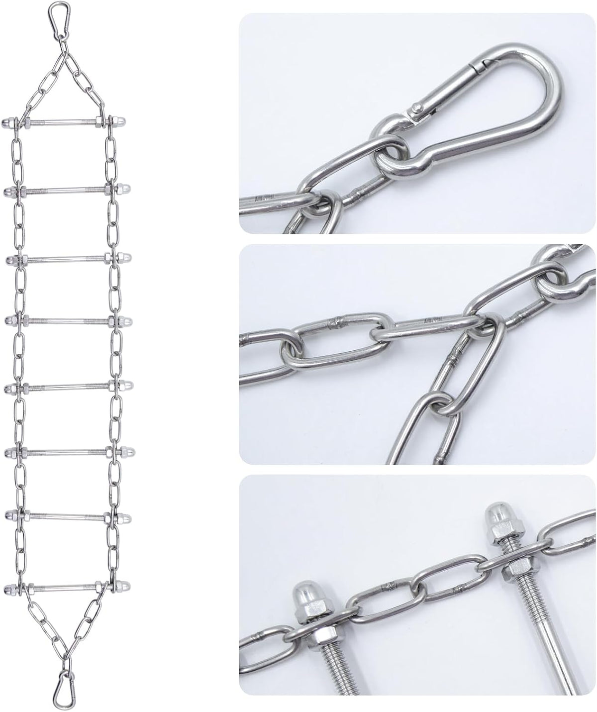 Bird Ladder Bridge, Stainless Steel Hanging Exercise Toy,Cockatiel Toys for Inside Cage, Rustproof & Bite-Proof Metal Ladder for Macaws, Cockatoos, Parakeet, Cockatiel