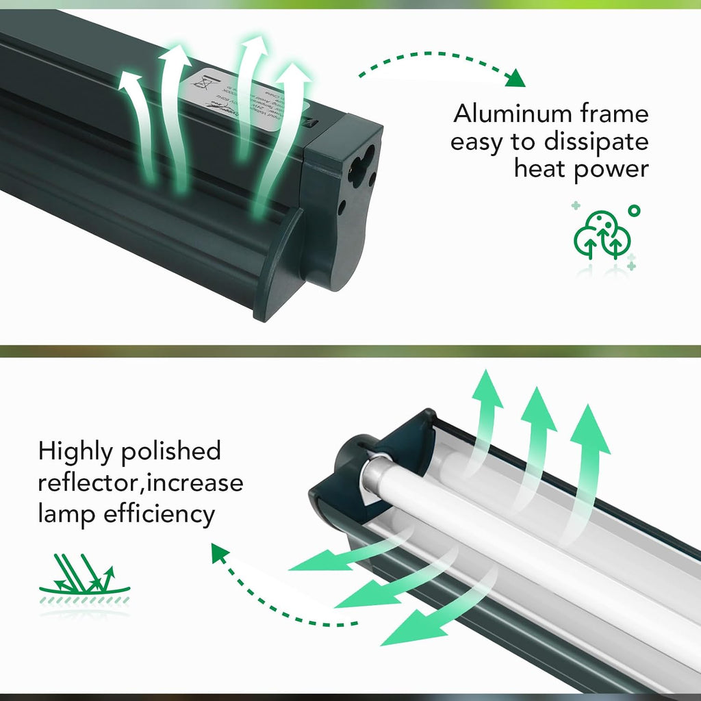 T5 Reptile Light Fixture Green Combo Kit 8W Light Fixture Reptile Terrarium Hood 10.0 UVB Light Bulb Fluorescent Tube Ideal for Tropical and Deserts Such as Bearded Dragon Lizards and Tortoises