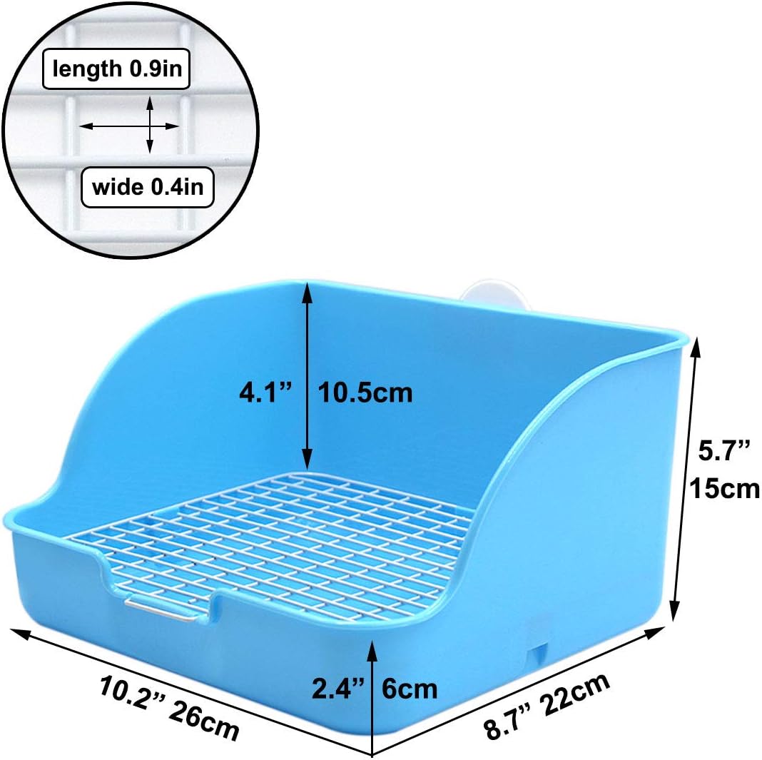 Rat Small Litter Box, 10"x8" Square Corner Litter Box Training Pan with Grid Potty Tray Toilet for Cage Small Animal/Rabbit/Guinea Pig/Bunny/Ferret (Blue)