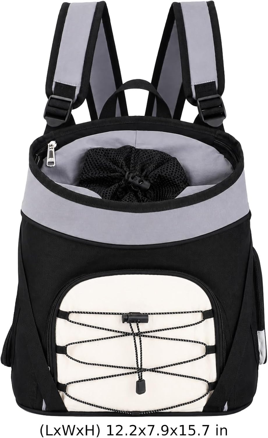 Dog Backpack Carrier, 15.7 x 12.2 x 7.9 in Pet Carrier with Mesh Drawstring Opening, Oxford Cloth Chest Bag with Front Pocket for Small Dogs Cats, Gray Travel Bag for Walking Hiking Vet
