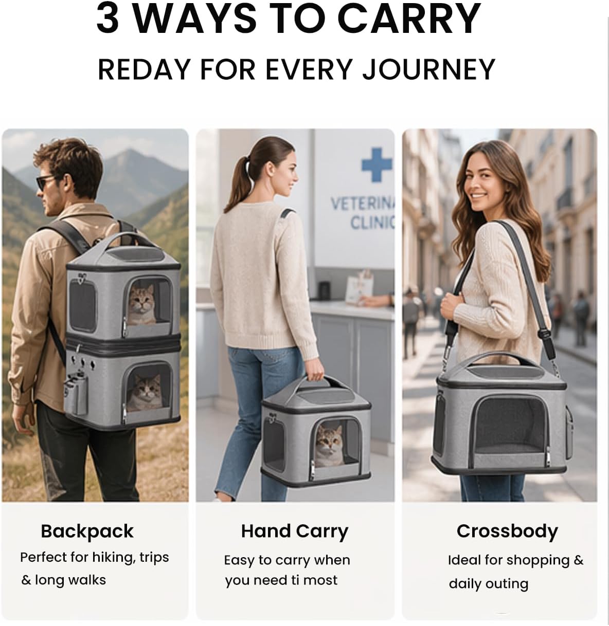 HOVONO Detachable Double Cat Backpack Carrier for 2 Pets