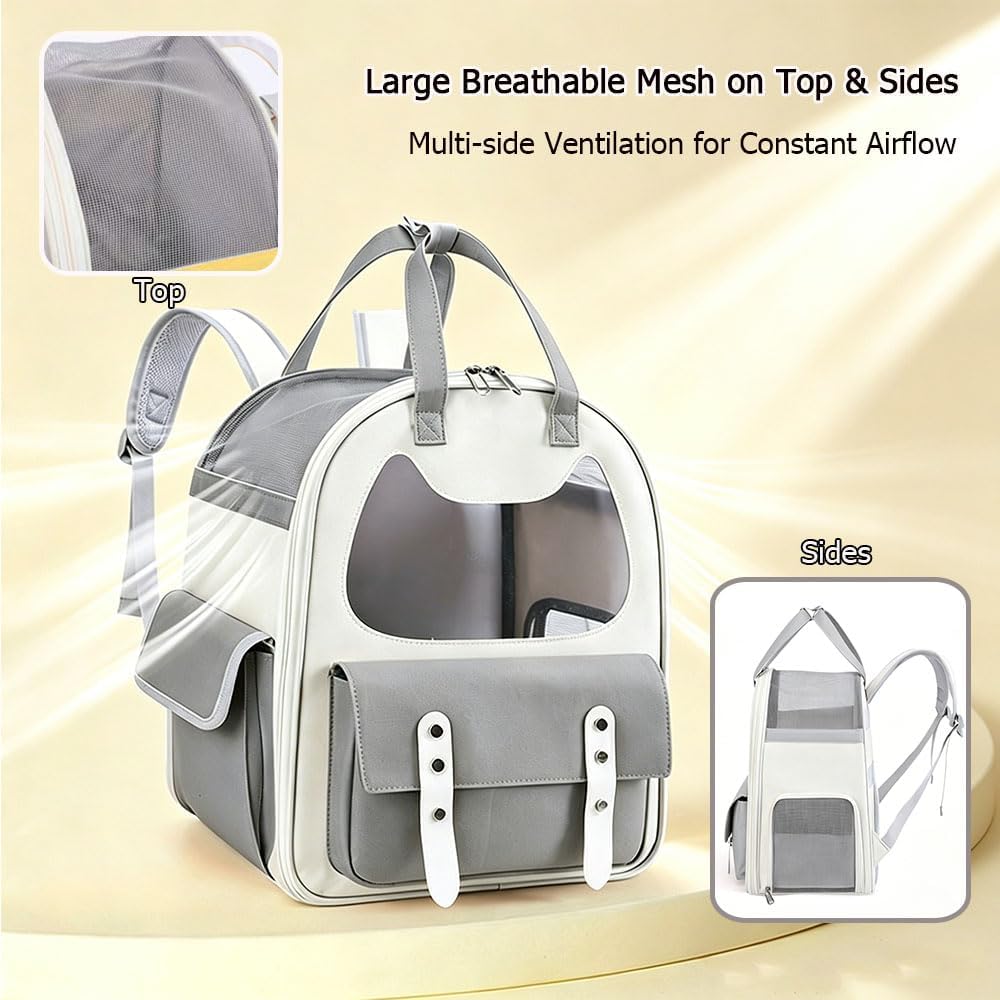 Pet Backpack, TSA-Friendly Canvas Transparent Cat Travel Backpack, Airline Approved Small Dog Travel Bag 15.7x9.1x12.6 Inches with Handles, Breathable for Camping, Outdoor Activities & Air Travel
