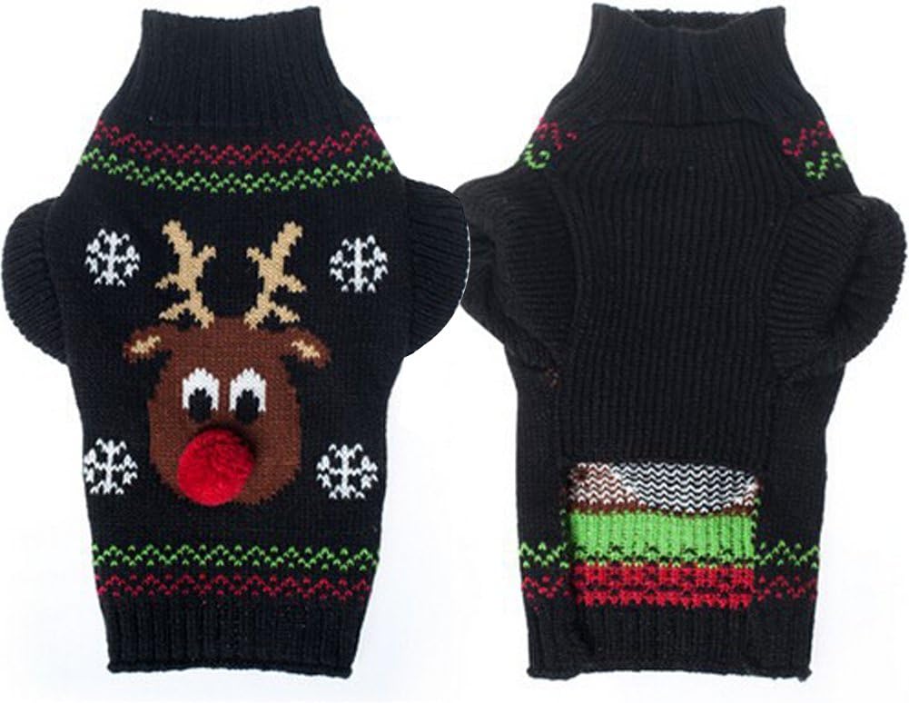 Dog Sweater for Christmas Cartoon Reindeer Pet Cat Winter Knitwear Warm Clothes (Small)