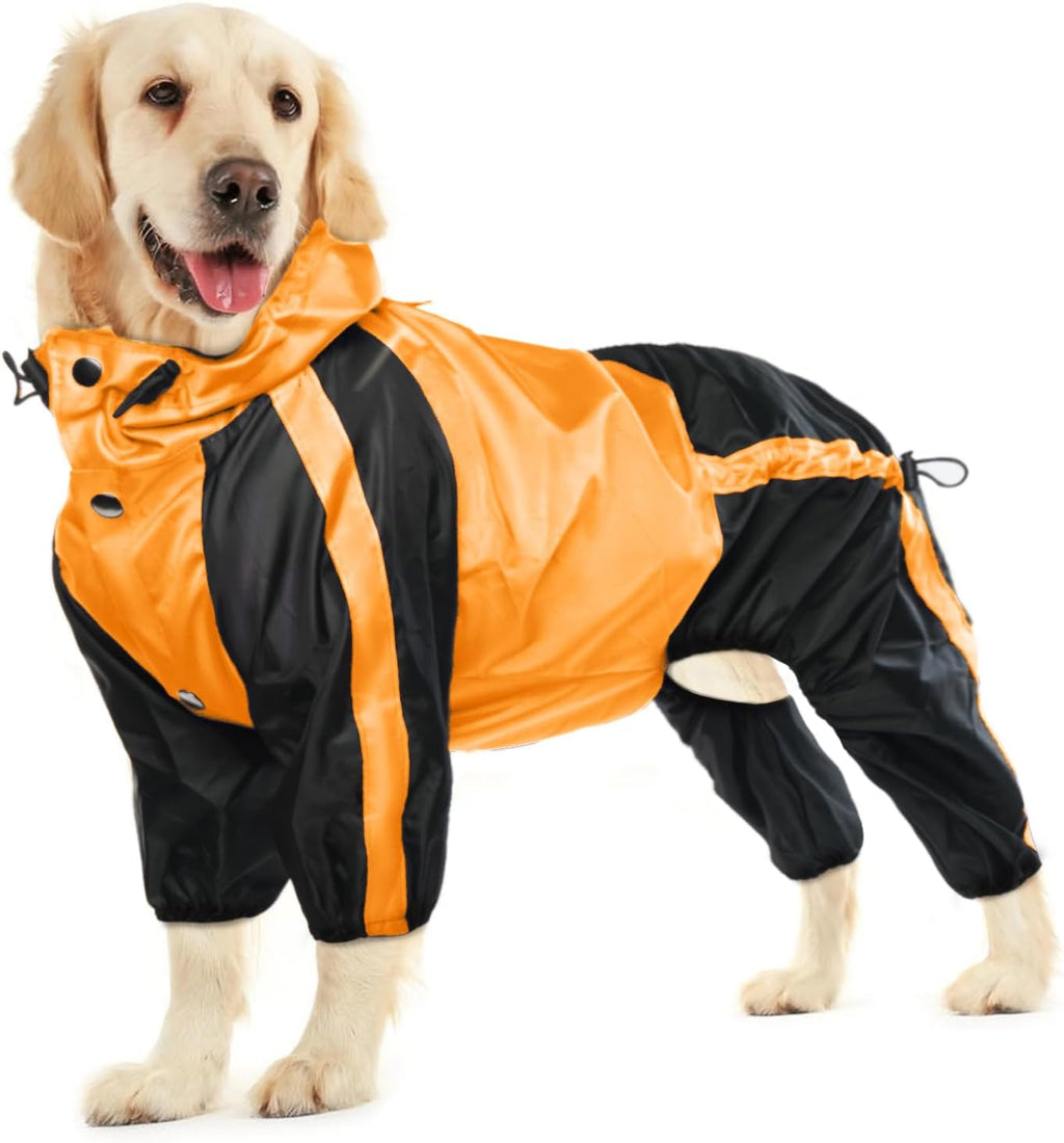 Dog Raincoat, 4 Leg Waterproof Dog Rain Jacket with Hood, Orange M