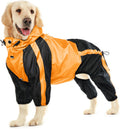 Dog Raincoat, 4 Leg Waterproof Dog Rain Jacket with Hood, Orange M