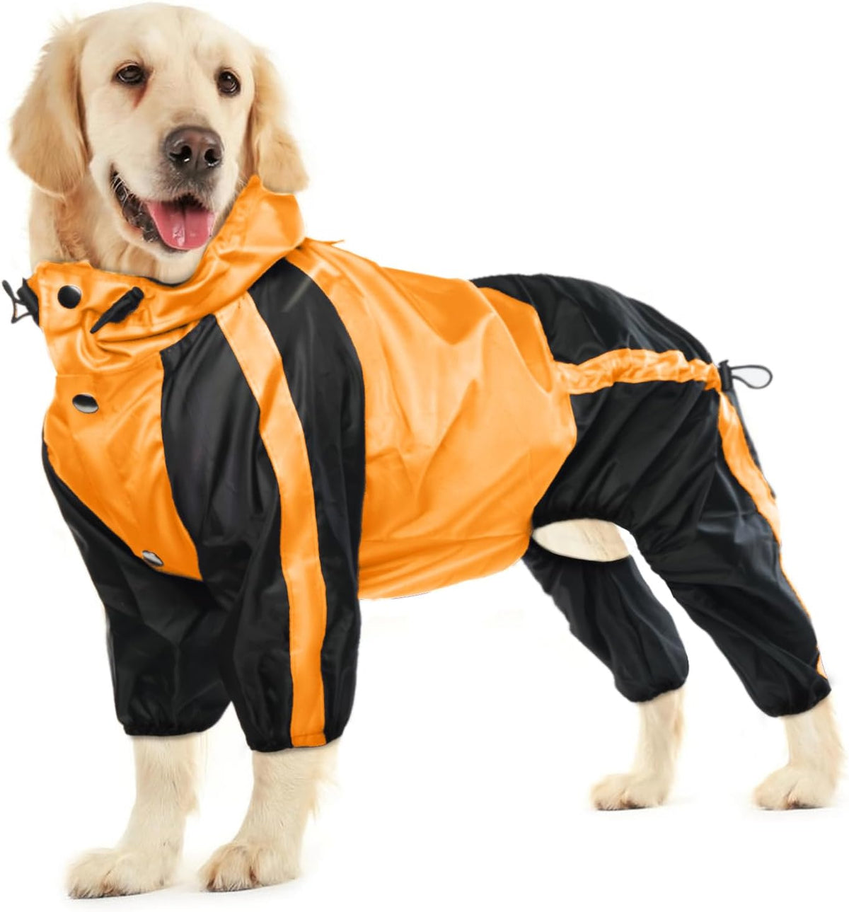 Dog Raincoat, 4 Leg Waterproof Dog Rain Jacket with Hood, Orange M