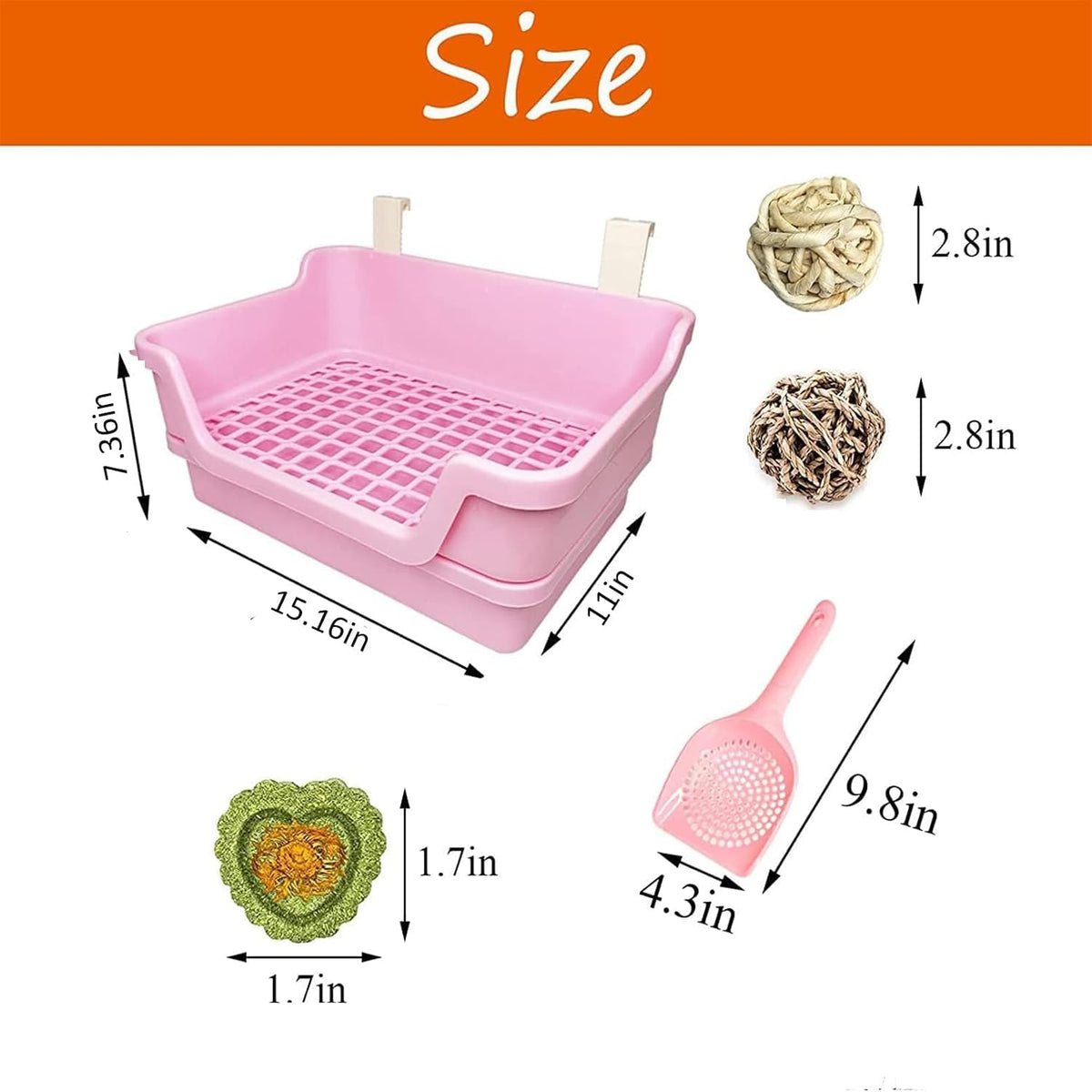PINVNBY Large Rabbit Litter Box Deep Bunny Corner Toilet Box Double-Deck Small Animal Potty Trainer with Hooks for Adult Guinea Pig Chinchilla Ferret Chipmunk (Pink)