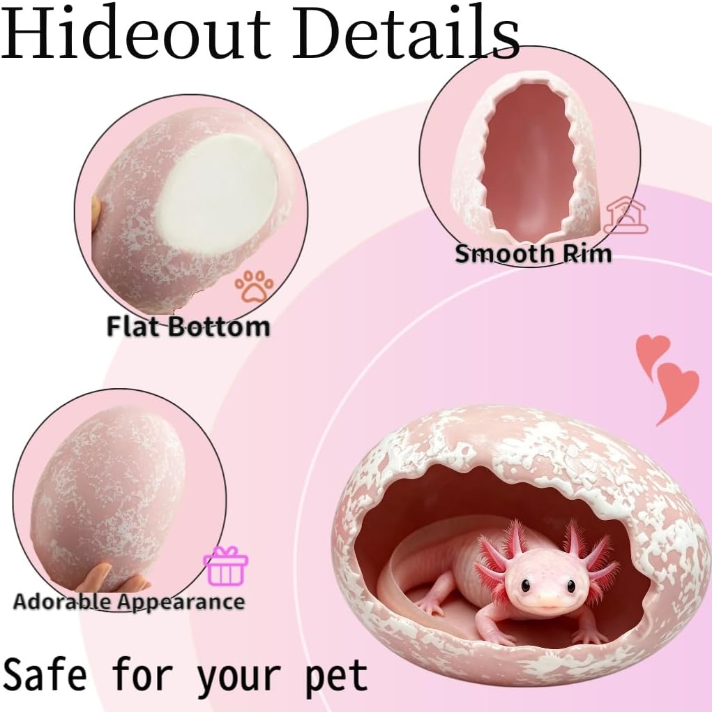 Axolotls Hide for Aquarium with Silk Plants for Tank Decor,Ceramic Aquarium Cave for Axolotls (Large, Pink)