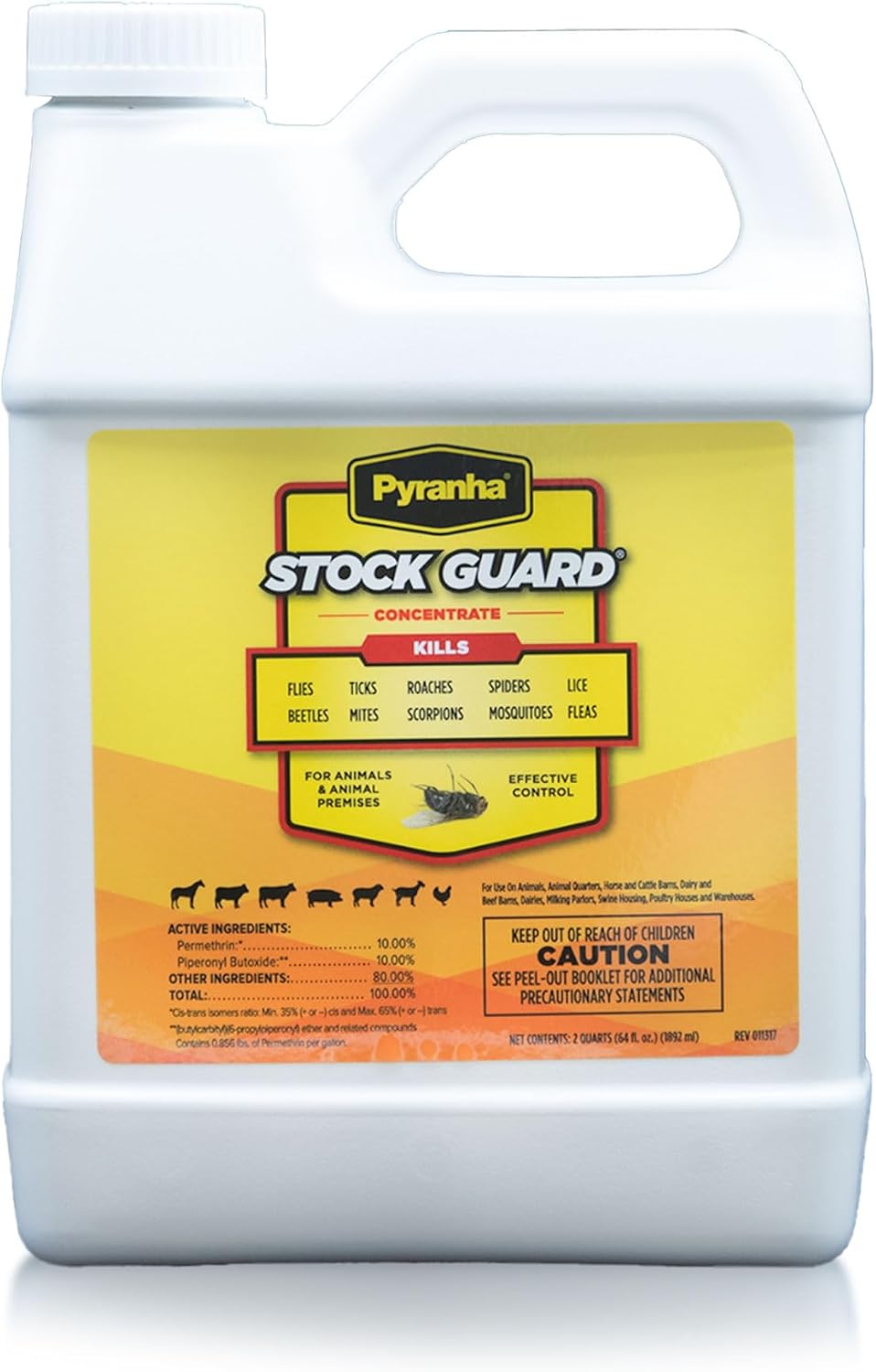 PYRANHA Stock Guard Concentrate - Livestock, Barn, Milk Rooms, Dairies, Poultry & Swine Houses Indoor Fly Control | Repels Flies, Lice, Ticks, Beetles, Mites, Gnats, 8 Oz