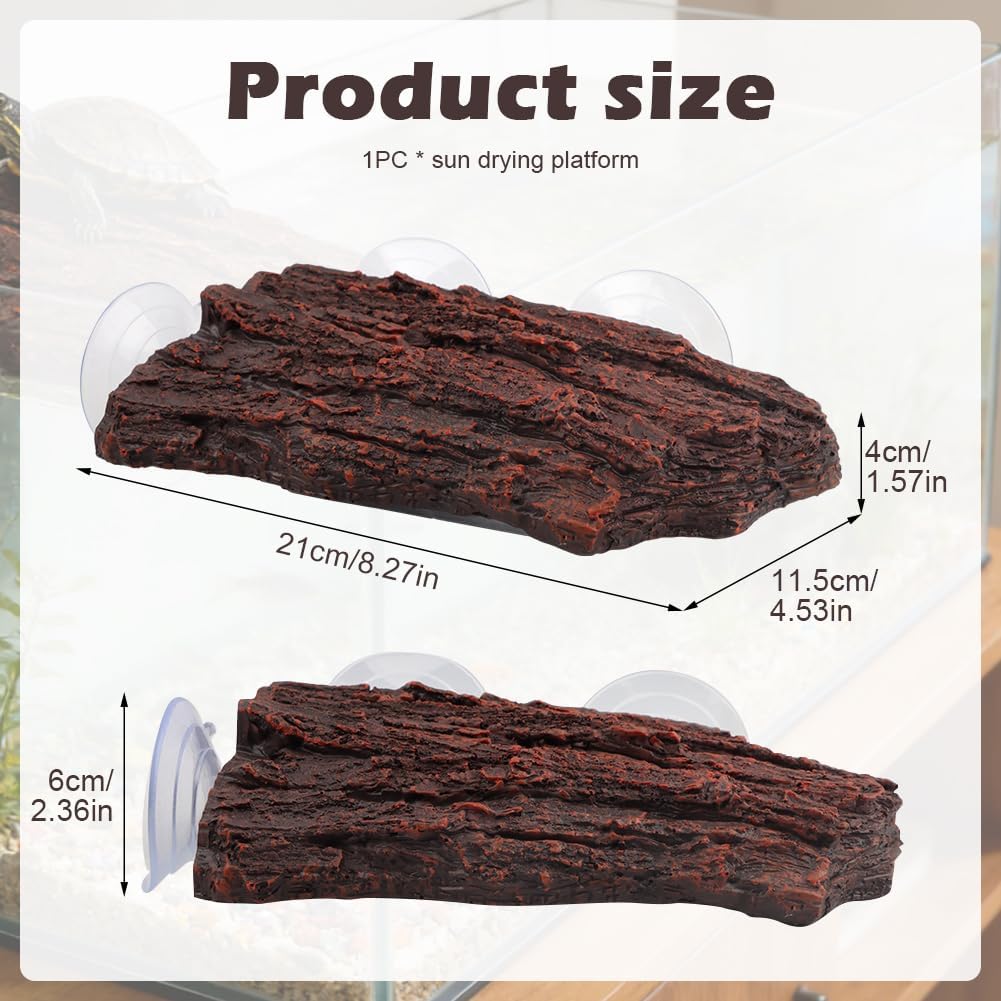 Turtle Basking Platform, Resin Bark‑Textured Turtle Dock with 3 Suction