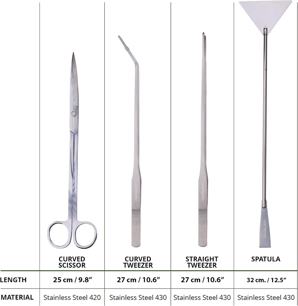 VORESTIC 4Pcs Aquascaping Tools, Stainless Steel Aquarium Tweezers, Scissors and Spatula - Aquascape Tools Set for Trimming, Maintenance
