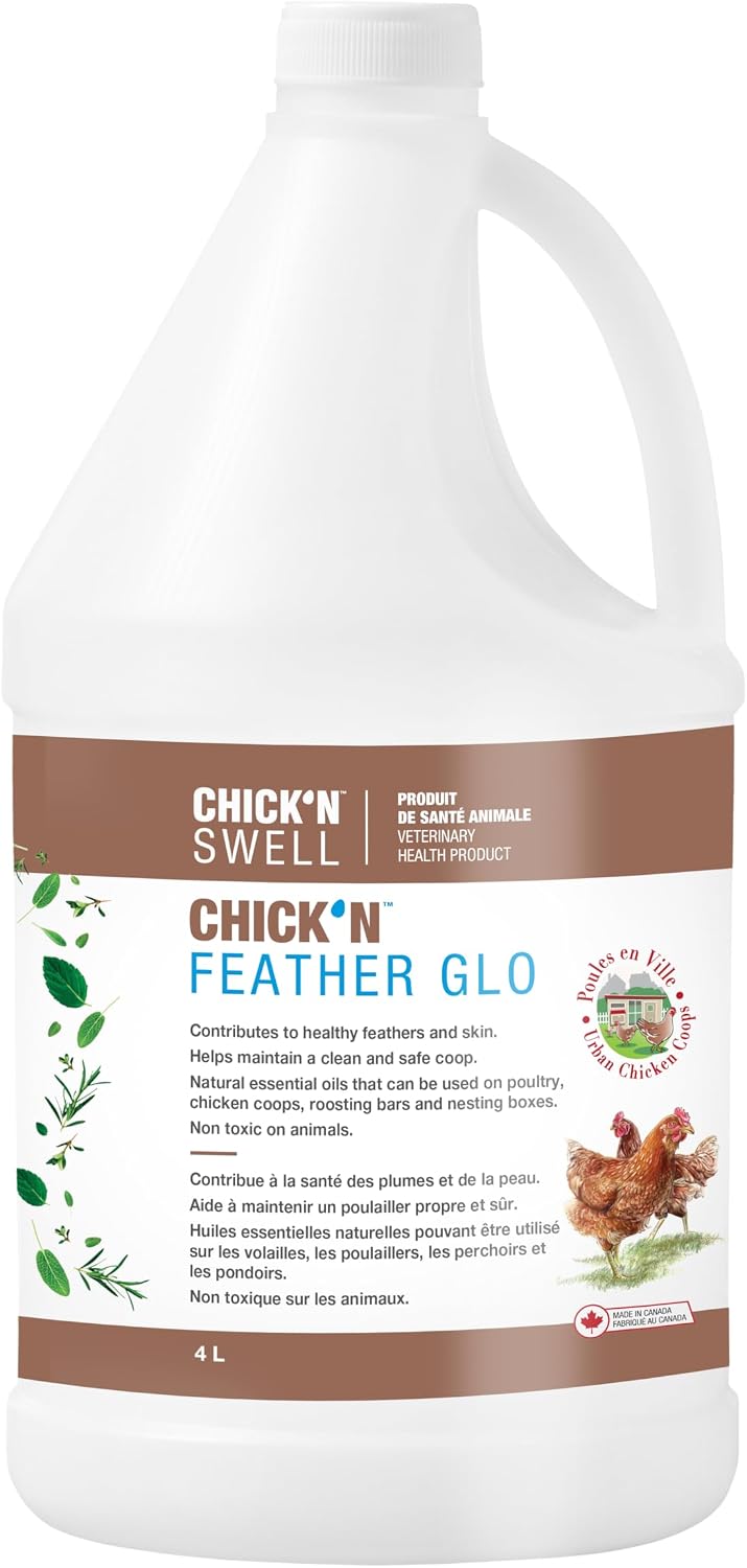 Poultry Feather and Plumage Care Formulation- Chick’n Feather Glo from Chick’n Swell to Enhance and Promote Strong Plumage in Poultry with Optimal Feathers Development. 32 Fluid oz.