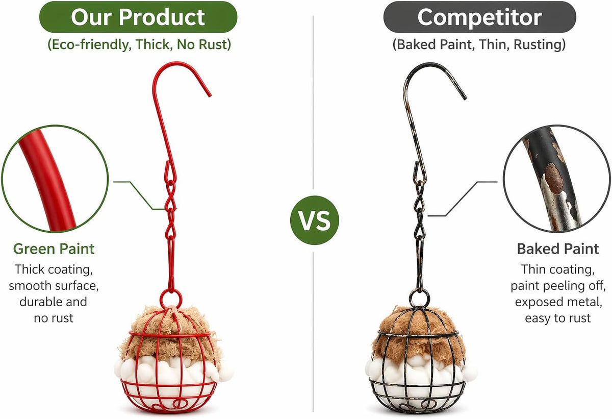 Bird Nesting Material with Wool, 2 Pack Refillable Hummingbird Nesting Material Cage Holder with Natural Cotton for Hummingbird Nest, Gift for Bird Lover, Nesting Balls Birds for Outdoor (Red Cage)