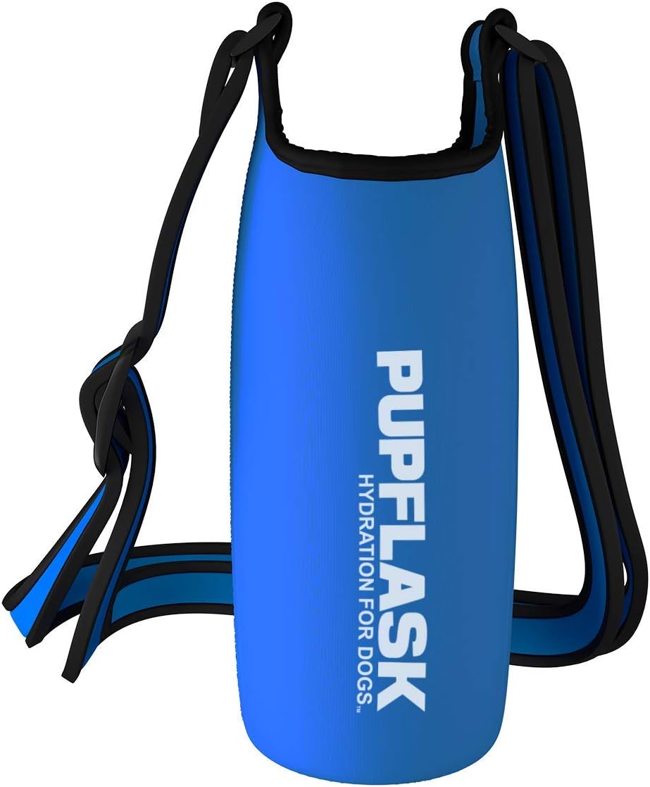 Tuff Pupper PupFlask Insulated Neoprene Dog Water Bottle Holder Sling with Wide Adjustable Shoulder Strap, Great for Travel, Walking, Hiking, Portable Pet Water Bottle Holder (27 OZ, Quetzal Green)