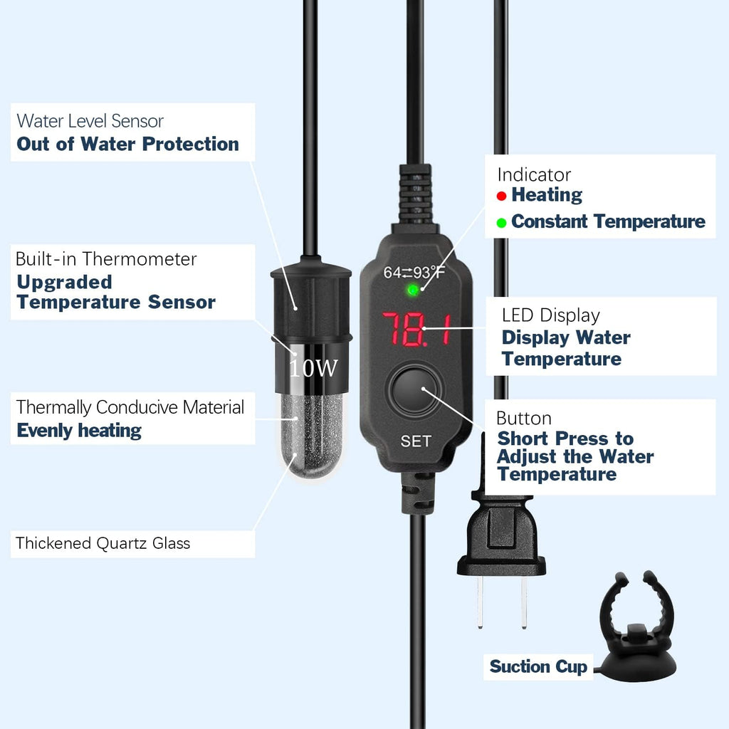 YOFOTHS Adjustable Mini Aquarium Heater, 10W for Tanks 1-2 Gallons