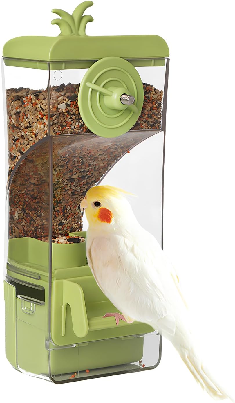 Automatic Bird Feeder for cage, Easy to Clean, Hanging Large Capacity, Clear Bird feeders for Window Viewing (Green)