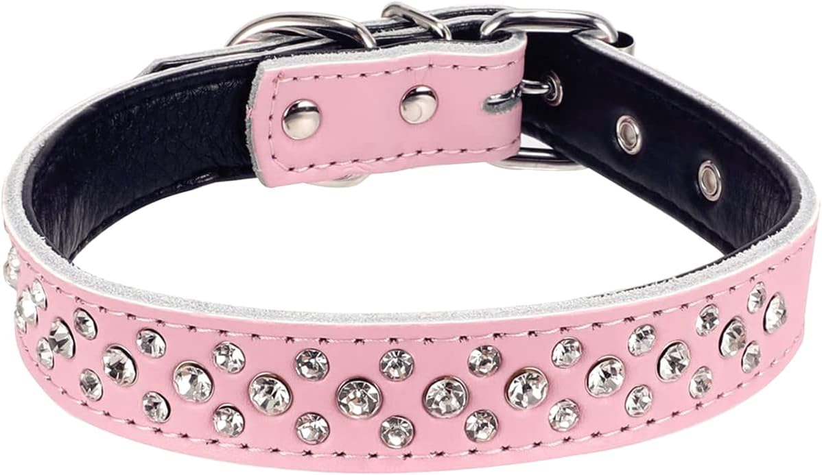 Serijoars Rhinestone Dog Collar for Small Medium Large Dogs, Adjustable Sparkly Crystal Soft Genuine Leather Bling Dog Collars (M, Purple)