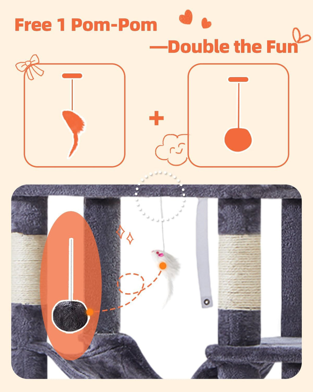 Taoqimiao Cat Tree, 67 in Tall Cat Tower with 2 Plush Cat Condos