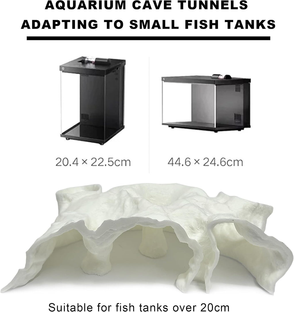 LIYAOLI Aquarium Ornaments Cave Tunnel with Viewing Ports | Fish Tank Decoration Hideout for Pleco, Shrimp & Corydoras | Substrate-Friendly Design & Sinking Base (S - White)