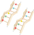 2 Pack Bird Ladder Toy, Natural Wood Parrot Climbing Bridge with Colorful Beads and Hanging Hooks, Bird Cage Accessories for Parakeets Budgies Cockatiels Lovebirds Small Parrots