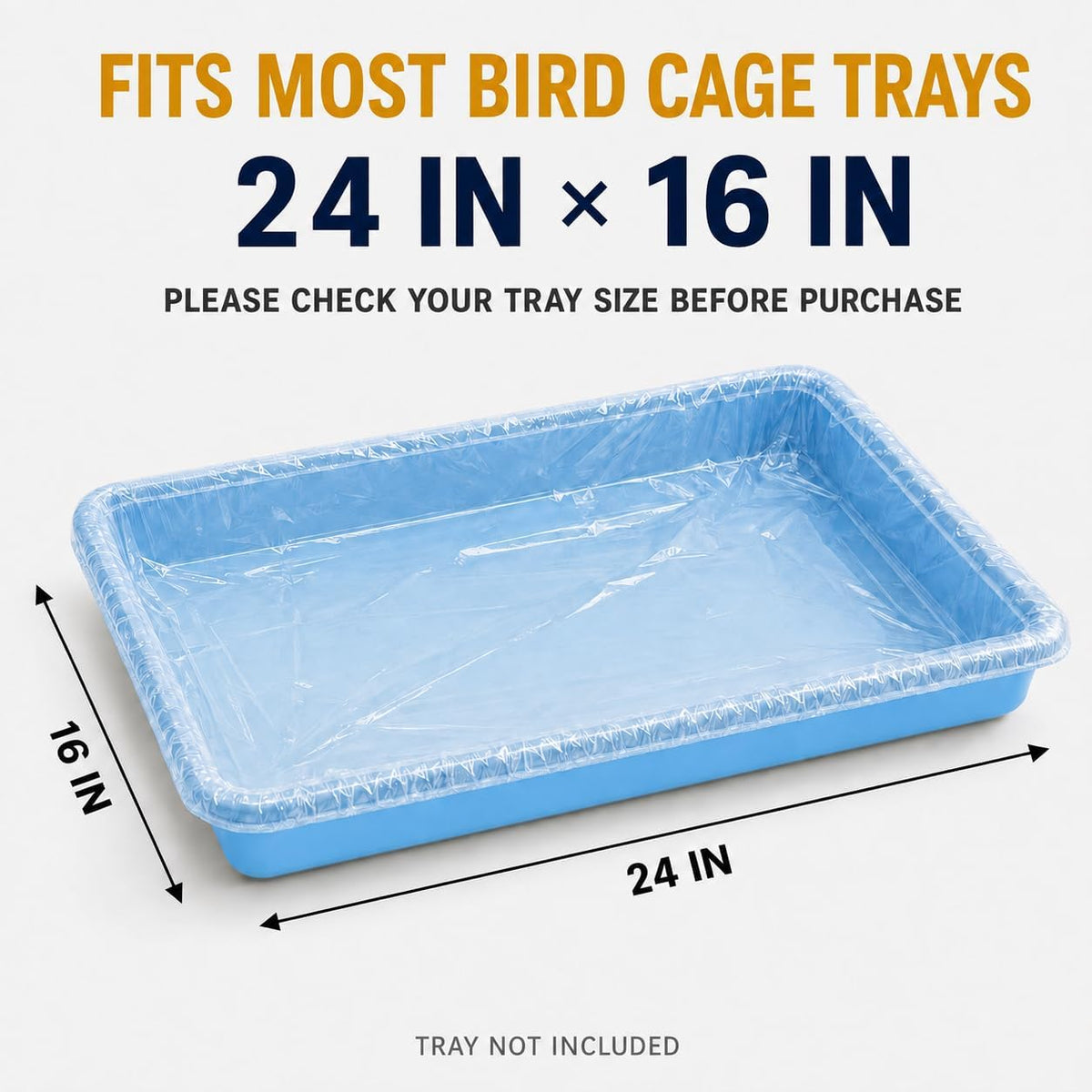 50 Pack Disposable Bird Cage Liners, Clear Plastic Cage Tray Liner Bags, Elastic Edge Disposable Liners for Parrots, Canaries, Cockatiels and Small Animals, 24 x 16 Inches