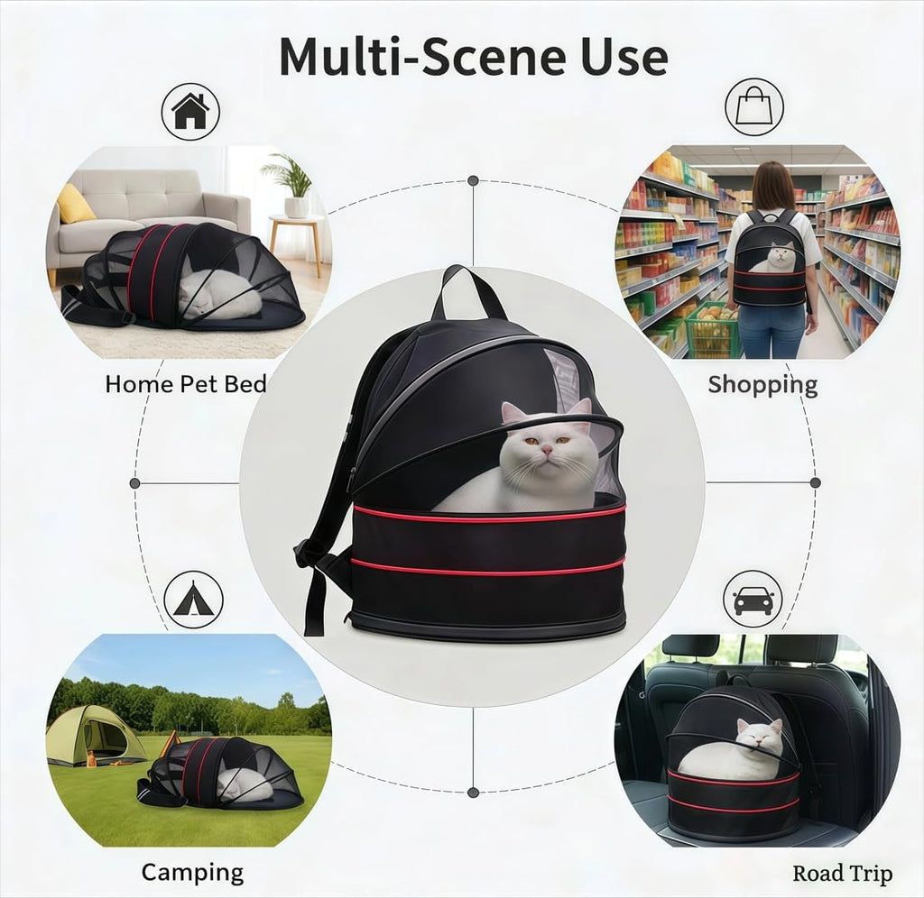 Expandable Cat Carrier Backpack, 2-in-1 Pet Tent for Cats & Small Dogs