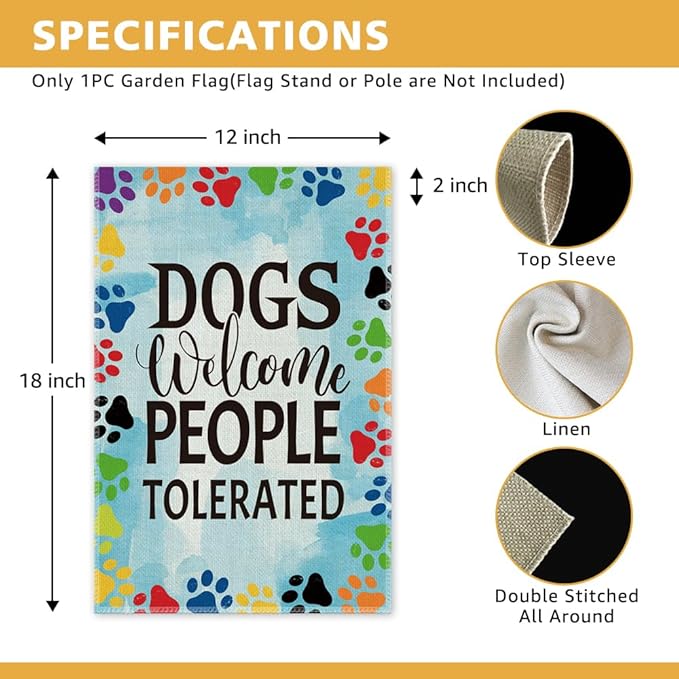 Dogs Welcome People Tolerated Garden Flag, Pet Lover Yard And Porch Flag - Image 2