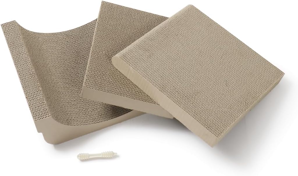 Necoichi Cardboard Cat Scratcher Wall for Indoor Cats - Cat Scratching Board, Cat Scratch Pad Lounger with Reversible Usability and Extra Comfort for Lounge, Curved (Oak, Large)
