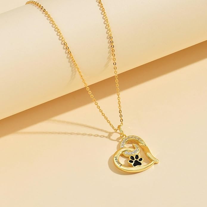 Personalized Cute Dog Cat Paw Name Necklace Forever Love Custom Heart Pendant - Image 7