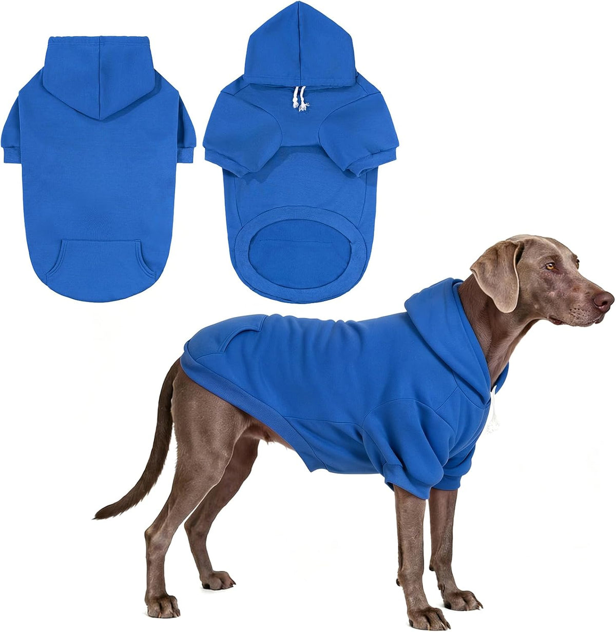 KOOLTAIL Dog Hoodie for Large Medium Small Dogs,Soft and Warm Pet Sweater with Leash Hole and Pocket Boy Girl,Puppy Fall Winter Jacket Clothes,French Pitbull Cold Weather Coat Sweatshirt,Blue L
