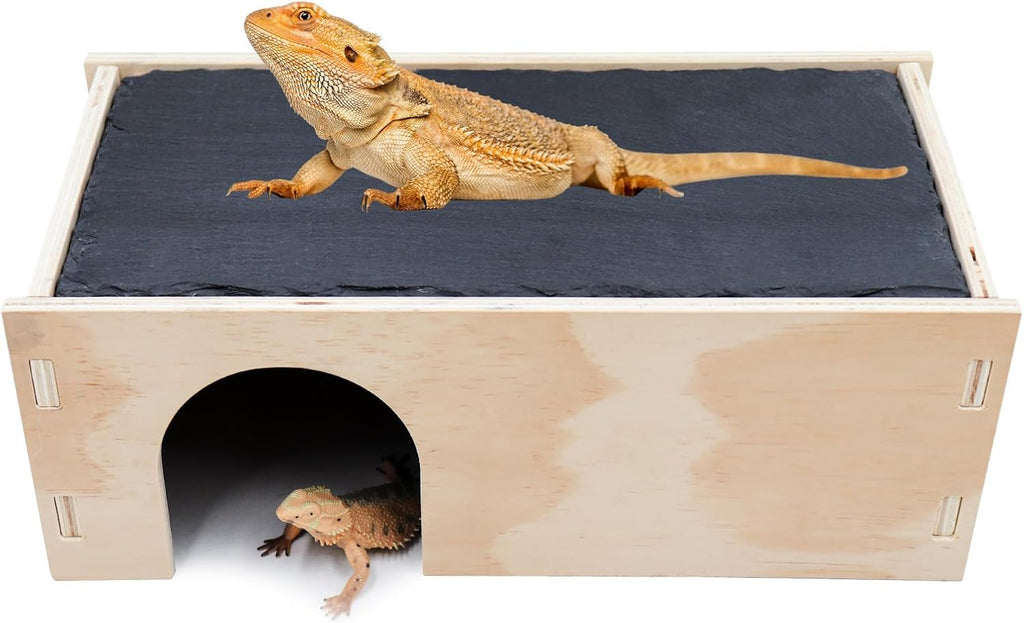2-in-1 Bearded Dragon Basking Platform with Hideout, Slate Rocks for Reptiles with Base, Leopard Gecko Hides and Caves, Reptile Tank Accessories for Bearded Dragons, Geckos, Ball Pythons, Tortoise