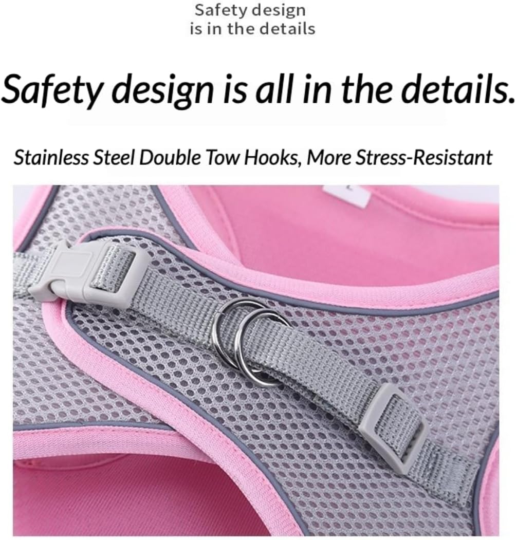Escape Proof Rabbit Harness and Leash Set Breathable Mesh Vest (Pink,M)