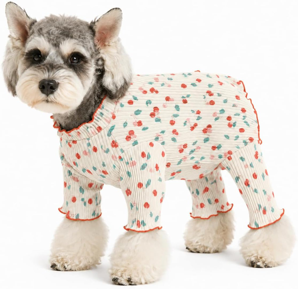 Kukaster Dog Onesie for Female Male Dogs, Breathable Stretchy Recovery Suit Shirt, Cone Alternative to Prevent Licking After Surgery for Small Medium Dogs, Cherries-S