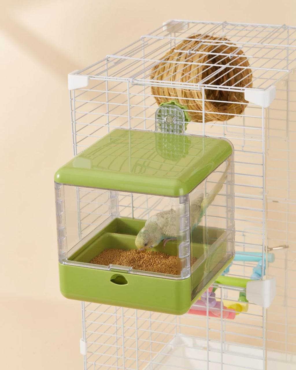 septillar Bird Feeder and Bath for Cage, Hanging Bird Bathtub Bath Shower Box Bowl, Bird Cage Accessories Suitable for Small Medium Birds, Parrots, Lovebirds, Finches, Parakeets, Mannikin (Green)