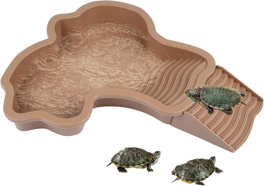 Large Reptile Bathing Pool, Tortoise Food Water Bowls with Ramp, Reptile Feeding Dish Water Bowl Bathing Pool Aquarium Ornament for Gecko, Snake, Turtle, Bearded Dragon, Lizard Bath