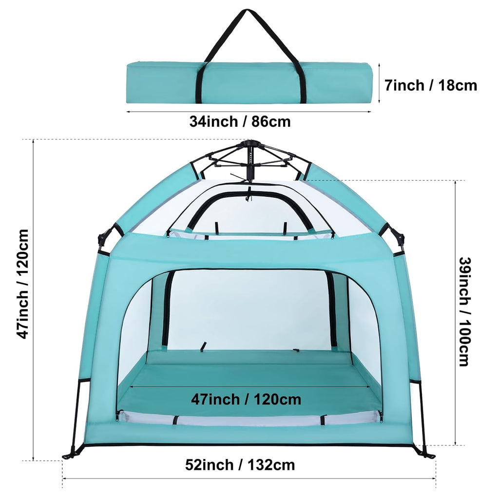 Bend River Baby Playpen with Canopy, Square Toddler Beach Tent (Green)