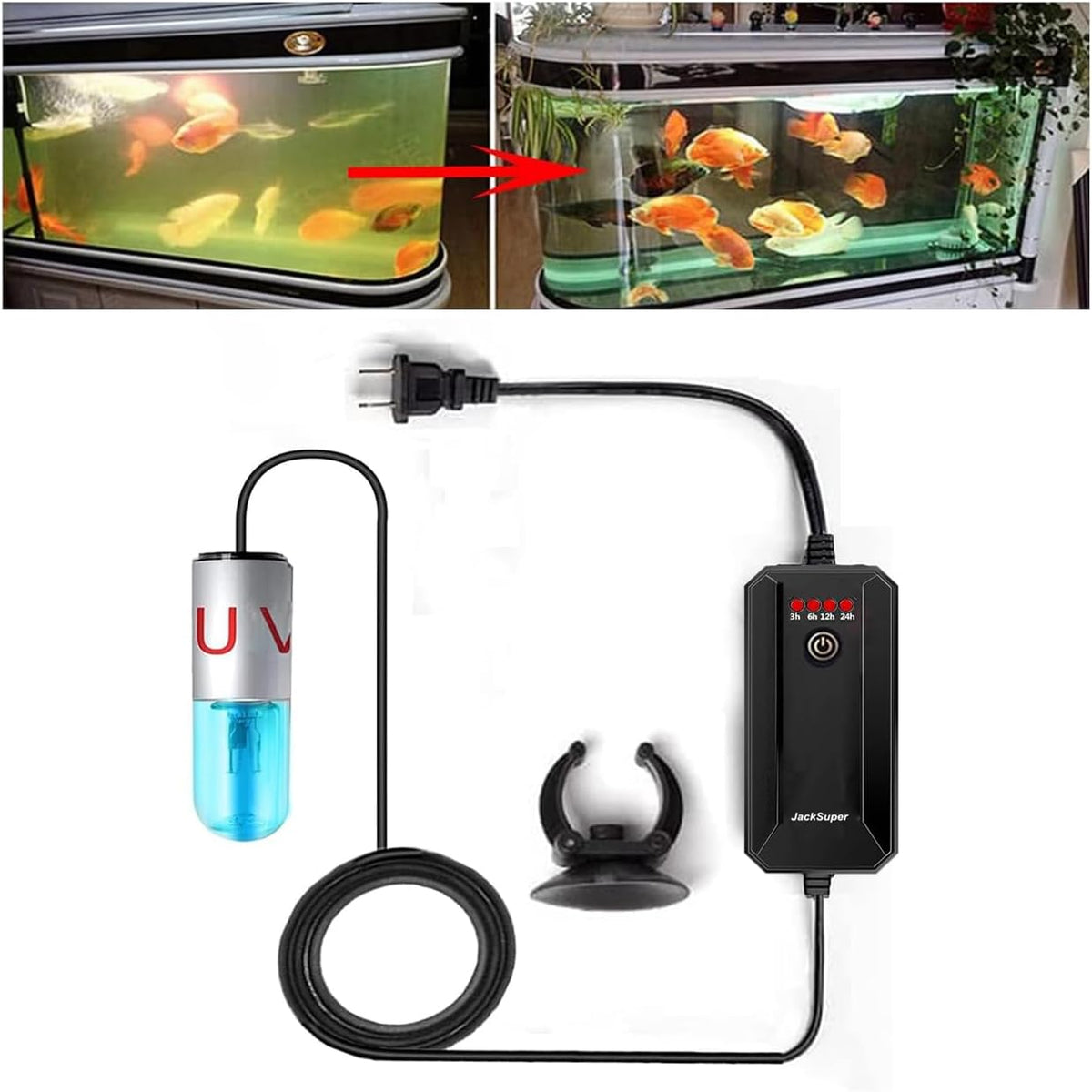 Aquarium UVC Clean Light Algae Clear Green Bloom Clean Fish Tank UVC Water Clean Lamp for Sump Pond Filter Tank (3W with Timer)