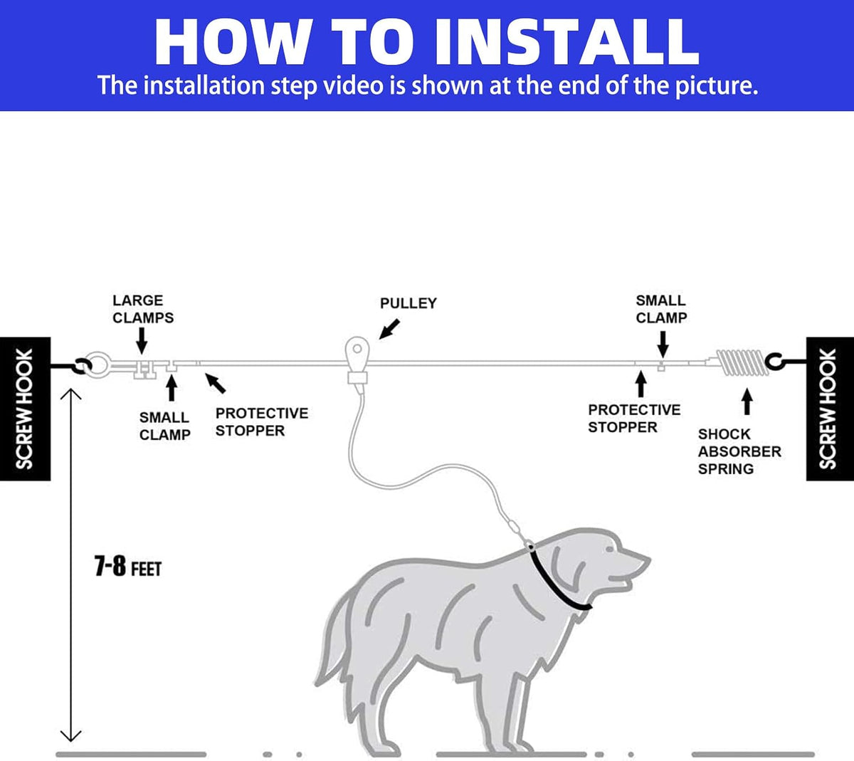 PUPTECK Outdoor Dog Run Cable for Small to Large Dogs up to 125lbs, Heavy Duty Tie Out Cable Trolley System with Runner Pulley Cable Zip Line for Yard, Camping, Long Lead Chain Leash