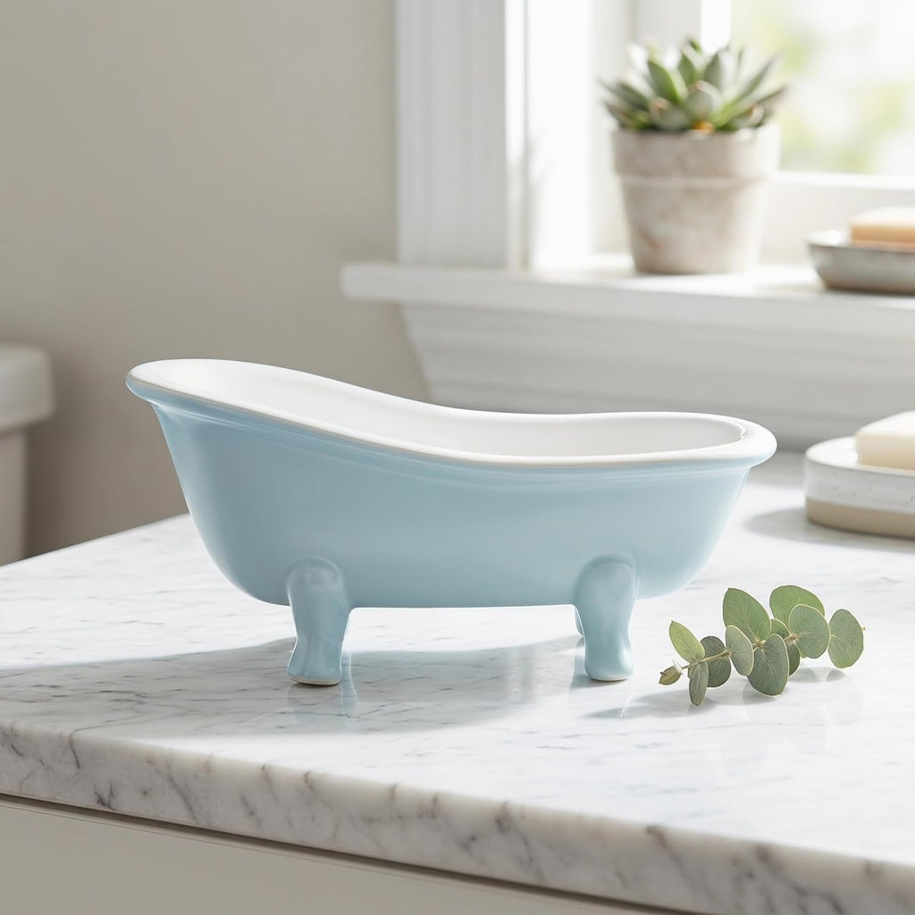 Abaodam Blue Ceramic Hamster Sand Bath for Small Animal Habitats