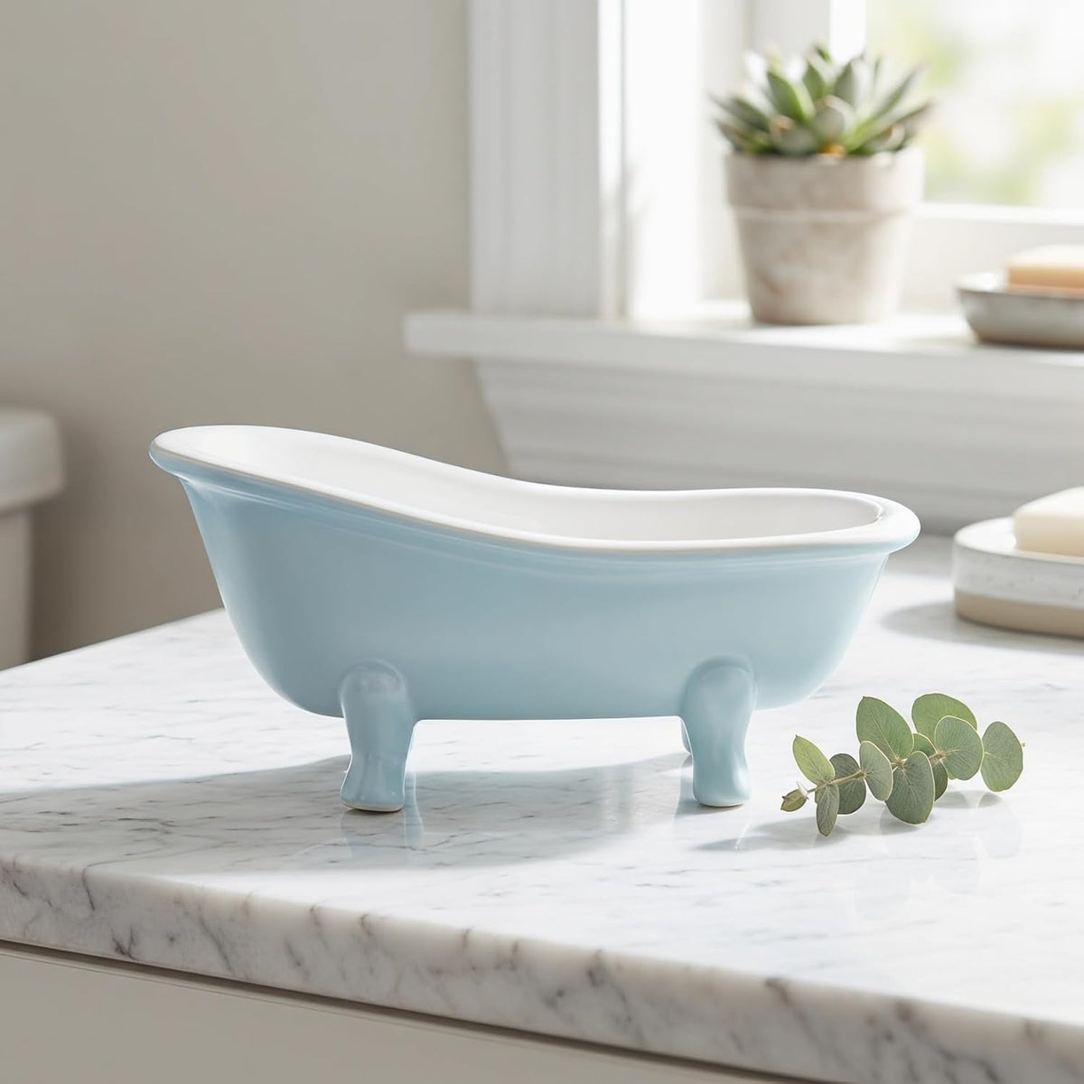 Abaodam Blue Ceramic Hamster Sand Bath for Small Animal Habitats