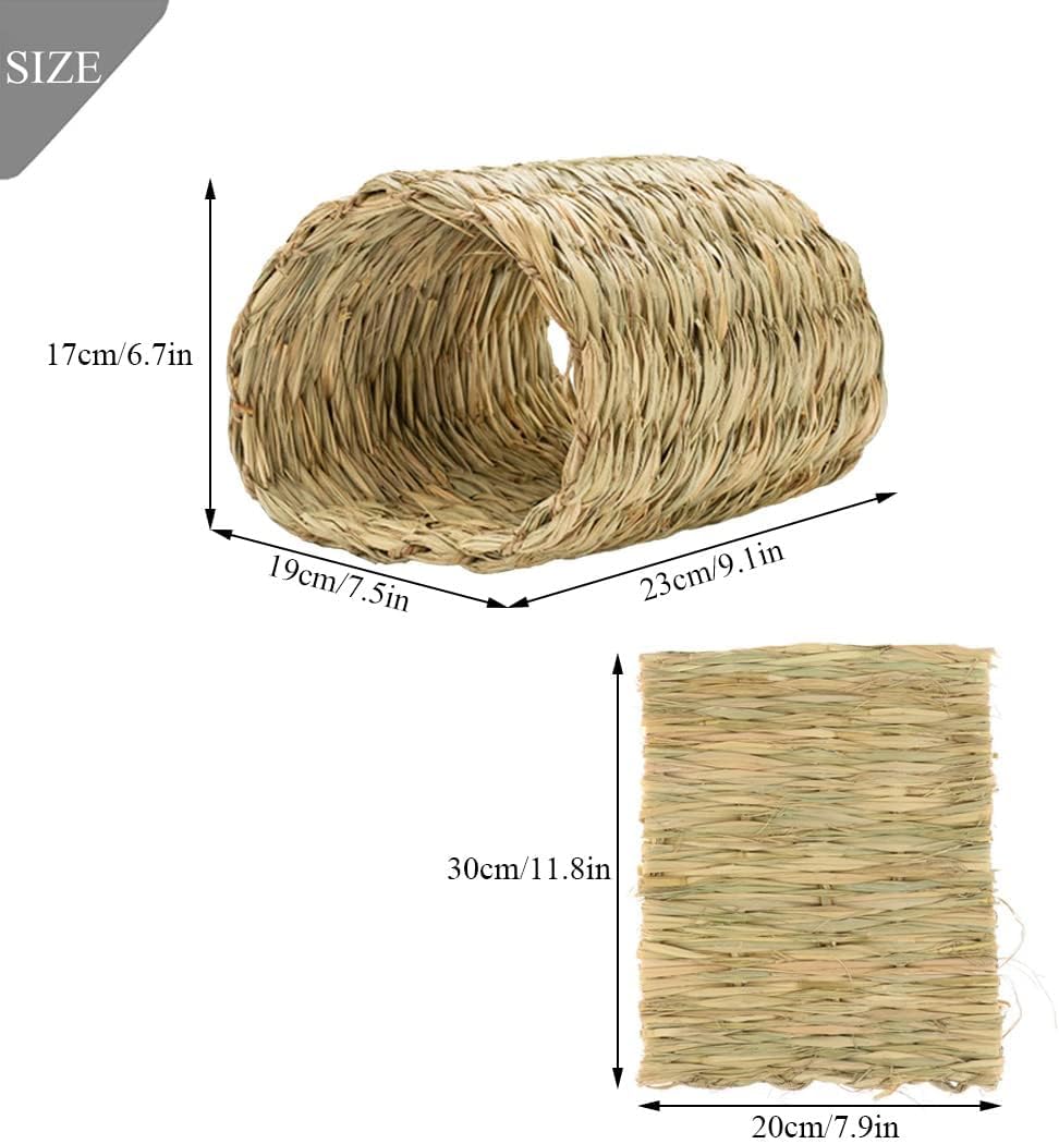 Hamiledyi Rabbit Grass Tunnel,Rabbit Grass Bed Natural Straw Woven Mat Winter Warm Hideaway Hut for Bunny Gerbil Ferrets Chinchilla Guinea Pig