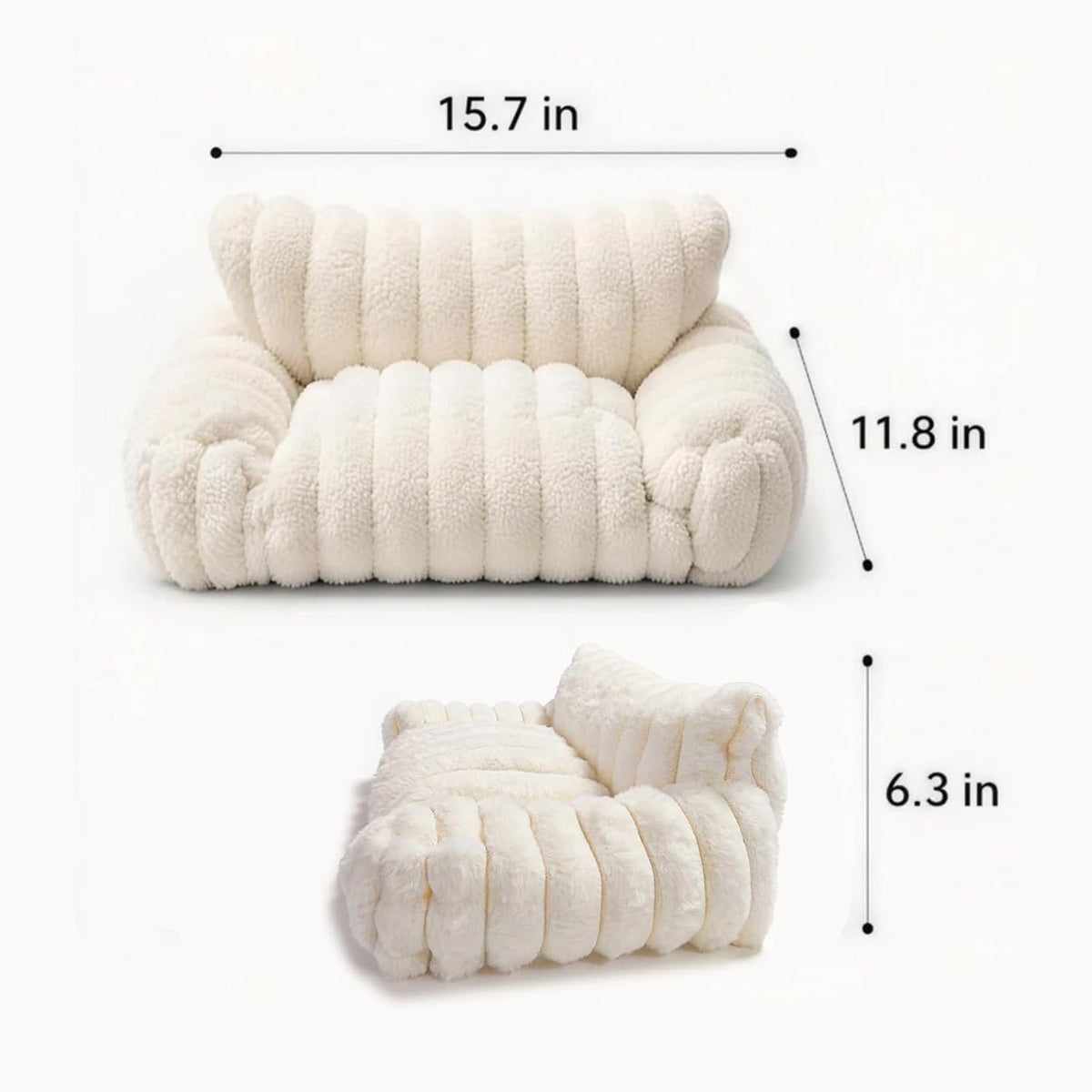 Ultra-Soft Plush White Guinea Pig Couch Bed, Cozy Small Pet Sofa with Padded Armrest & Backrest, Warm Guinea Pig Accessories for Hamster, Rabbit, Chinchilla, Hedgehog